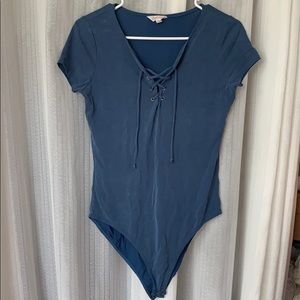 Blue low neck bodysuit